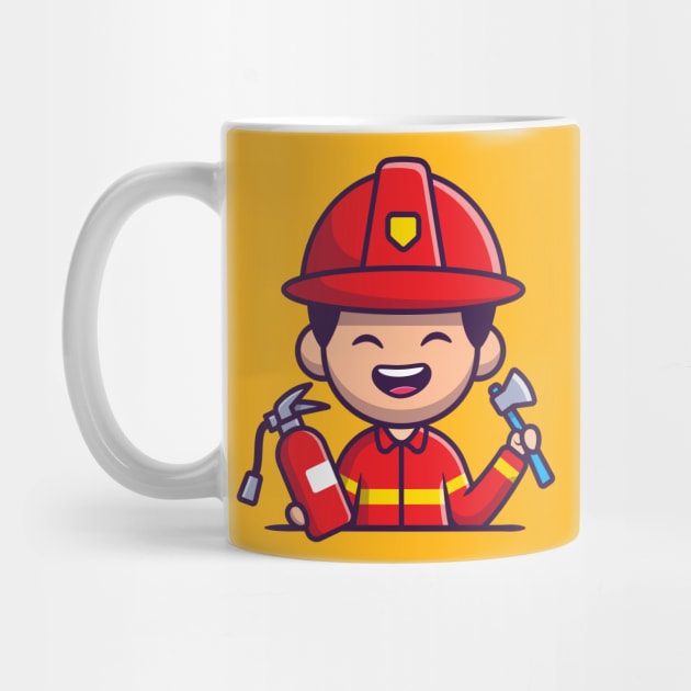 Firefighter With Hatchet Axe And Fire Extinguisher Cartoon by Catalyst Labs